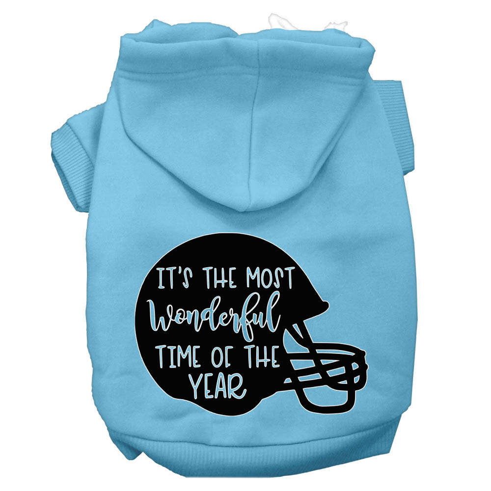 Most Wonderful Time of the Year (Football) Screen Print Dog Hoodie Baby Blue XL
